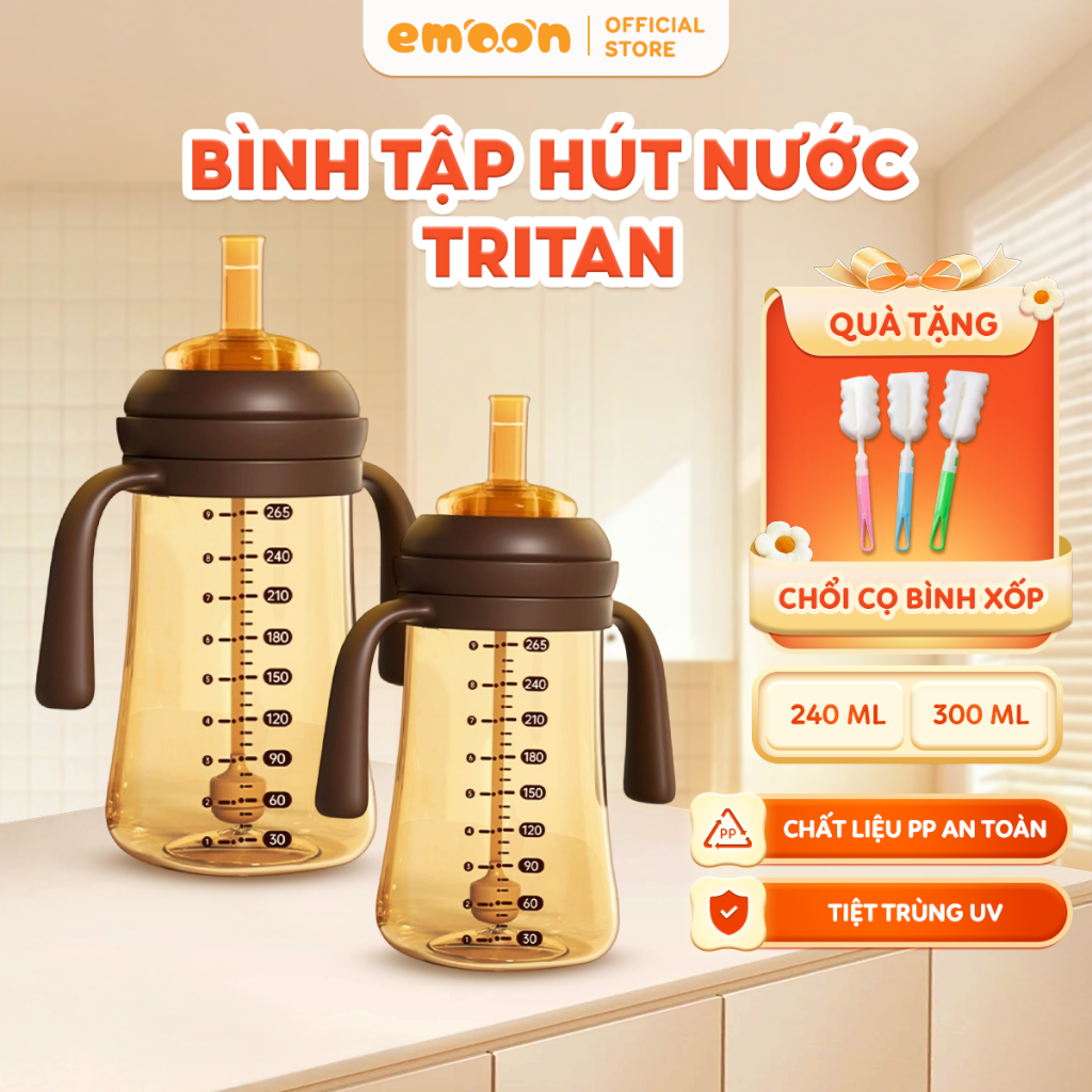 Bình Tập Hút Nước Cho Bé Emoon Tritan Chuẩn Nha Khoa Chống Sặc, An Toàn, Dễ…