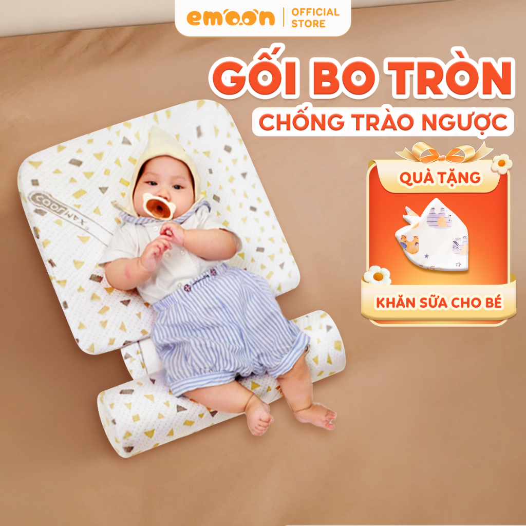 Gối chống trào ngược bo tròn Emoon cho bé sơ sinh độ dốc chuẩn y khoa, giúp giảm nôn trớ, mềm mại, thoáng khí