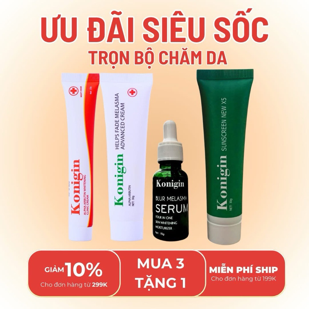 BỘ 4 MÓN KONIGIN Hỗ Trợ Giảm Thâm Sạm Nám Dưỡng Trắng Đều Màu Da