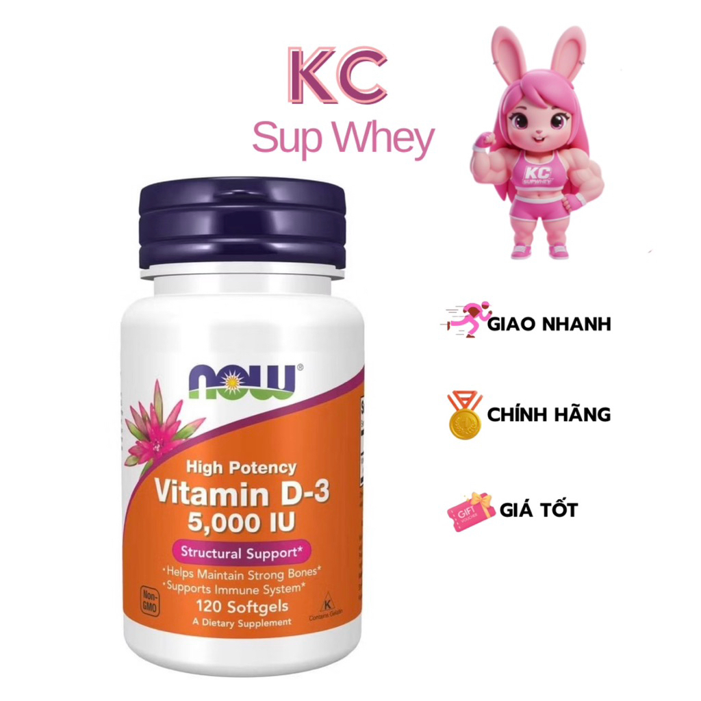 Viên uống bổ sung Vitamin D3 High Potency 5000iu Now Foods Hàng Mỹ