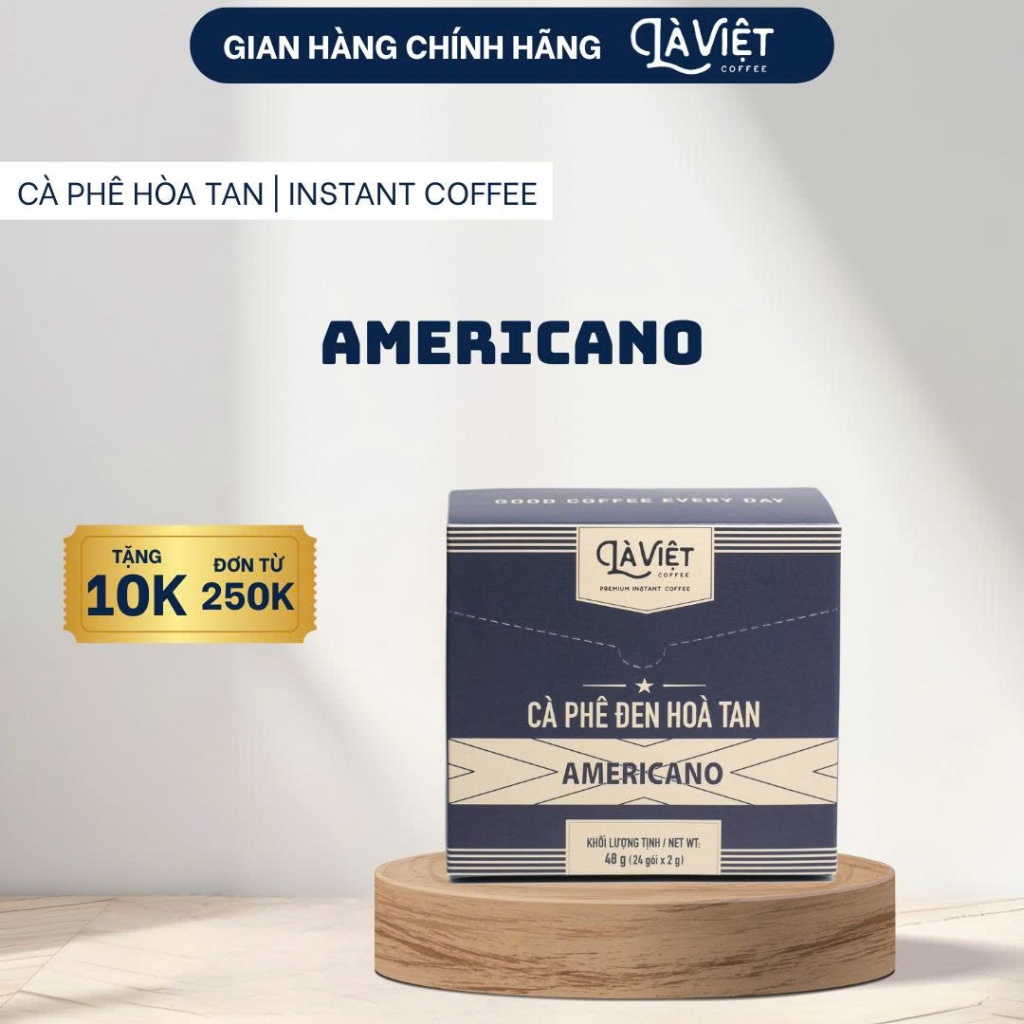Cà Phê Đen Hòa Tan - Americano  LÀ VIỆT - Hộp 24 Gói (2grams/gói)