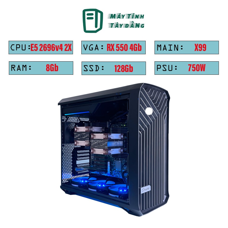 Bộ máy tính Dual Xeon E5 2696V4 2X | 32GB | 128G | RX550 4Gb