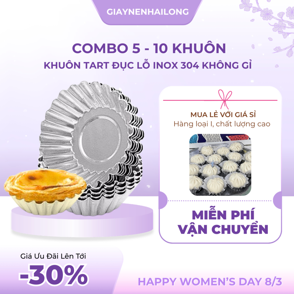 [ COMBO 10 KHUÔN] Khuôn Tart Đục Lỗ, Nâng Form Bánh Bao, Bánh Bò, Inox Có Giá Sỉ Hàng Loại I