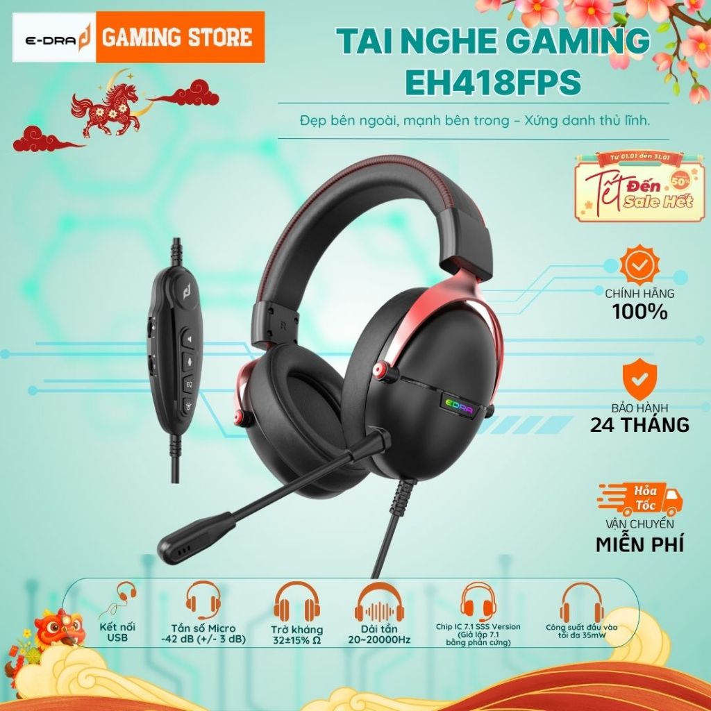 Tai nghe gaming EDRA EH418FPS có dây chuyên game bắn súng, EH414W Chụp Tai không dây BH Chính hãng
