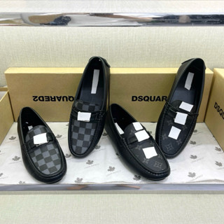 Giày lười moca nam PB da Pu in hoạ tiết vân caro bông hoa phối quai ngang tag logo kim loại cao cấp