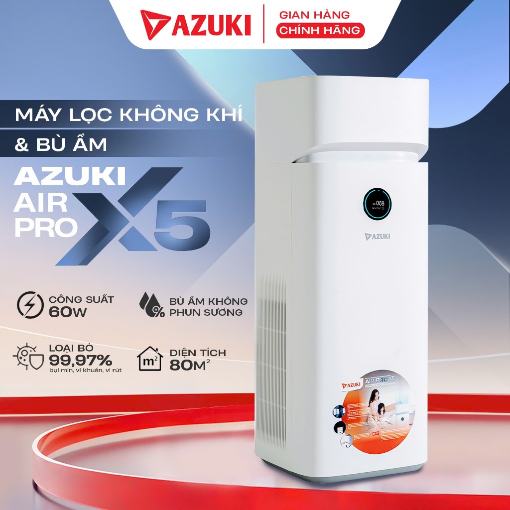 Máy lọc không khí & Bù ẩm không phun sương Azuki Air Pro X5 Mới Nhất 2025