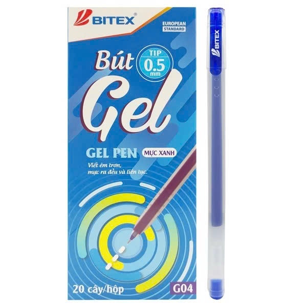 Hộp 20 Bút Gel 0.5mm Bitex G04 - Mực Xanh và Mực Đen