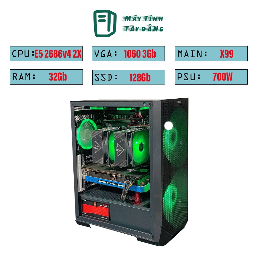 Bộ Dual Xeon E5-2686v4 2x | 128GB ECC giả lập, chạy nhiều táp