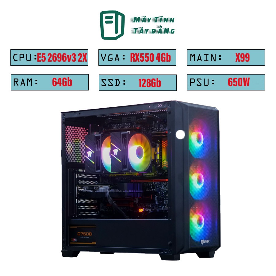 PC GIẢ LẬP Dual Xeon E5-2680 V4 2X , X99, RAM 64G, SSD 128G
