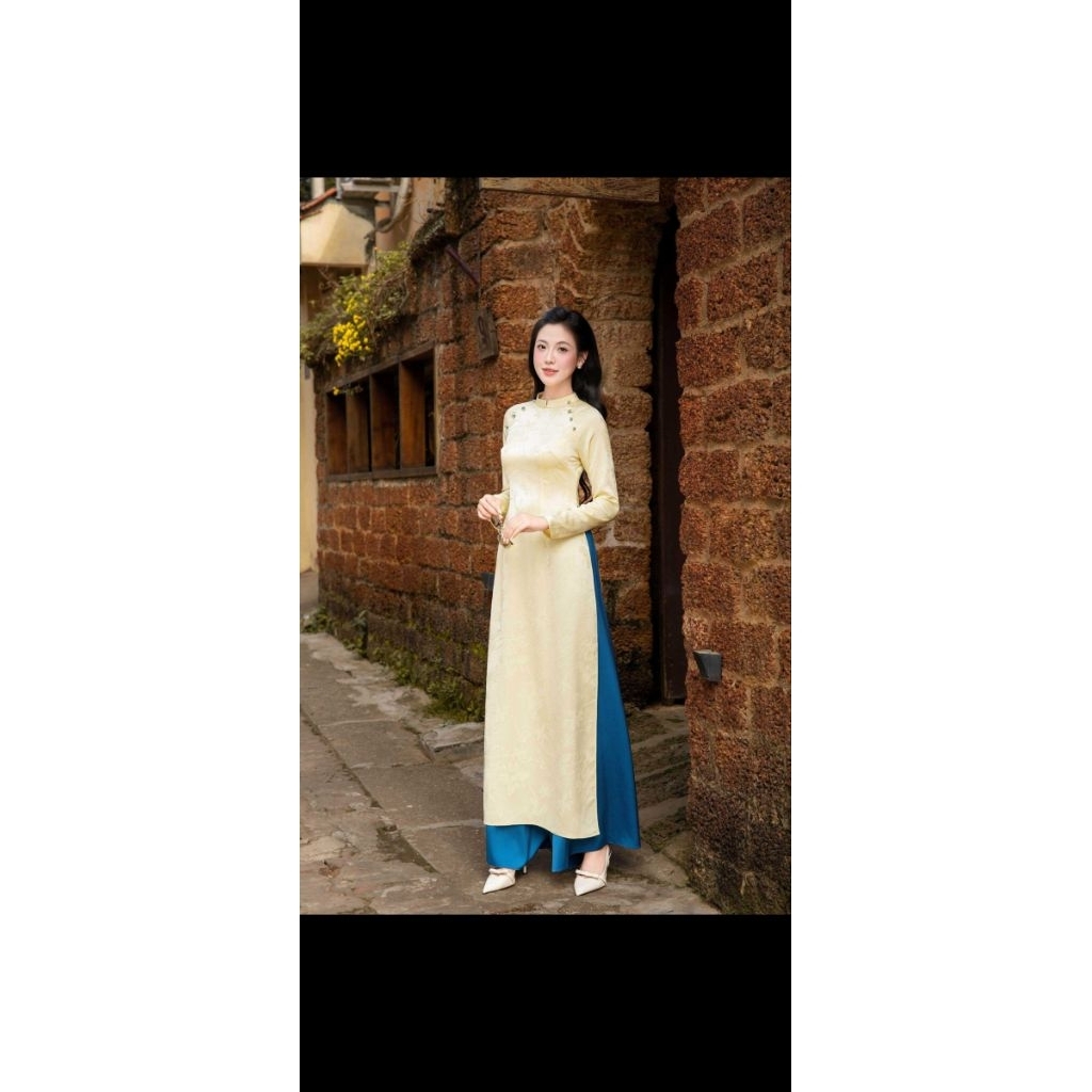 Áo dài truyền thống Lamia, size S, vàng nhạt