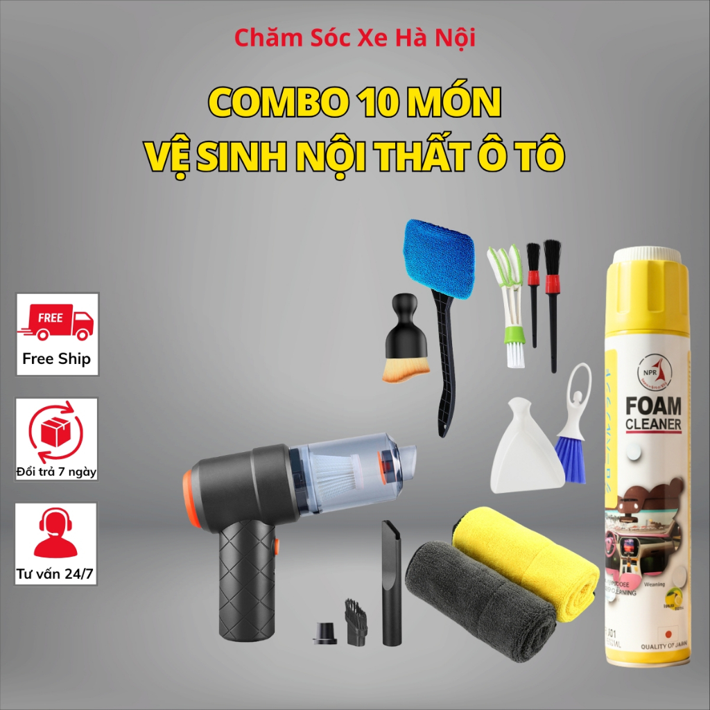 Combo 10 Món Vệ Sinh Nội Thất Ô Tô Tại Nhà