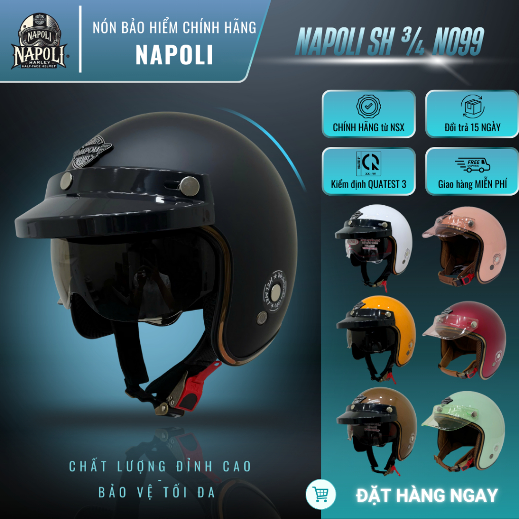 Mũ Bảo Hiểm 3/4 Napoli [CHÍNH HÃNG][FREESHIP] - Nón Bảo Hiểm Napoli SH N099 - 2025 - Viền Đồng
