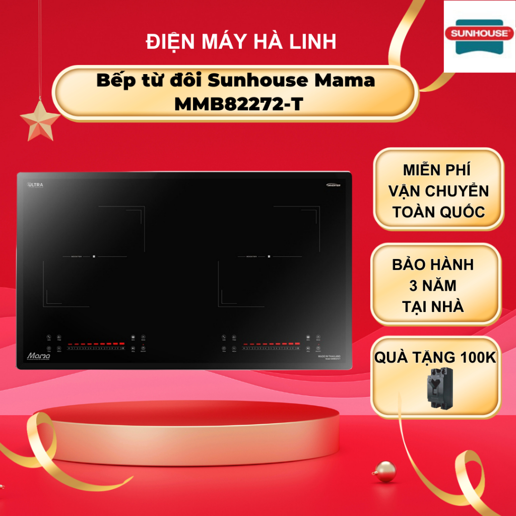 Bếp điện từ đôi Sunhouse MMB82272-T, MMB5588, Công suất 4400W, Nhập khẩu Thái Lan, BH 3 năm