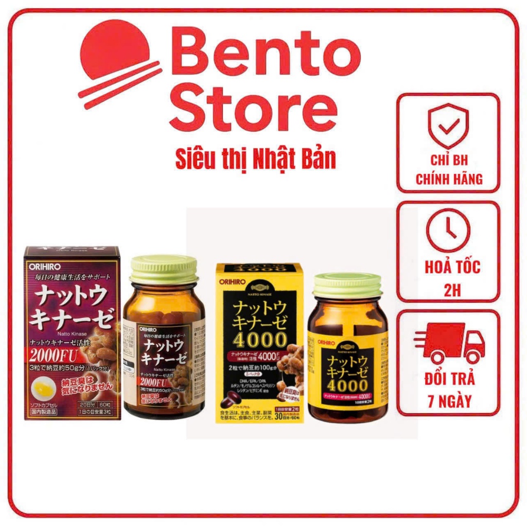 Viên uống chống đột quỵ tai biến Nhật Bản Natto Kinase 2000FU, 4000FU Orihiro loại 60 viên
