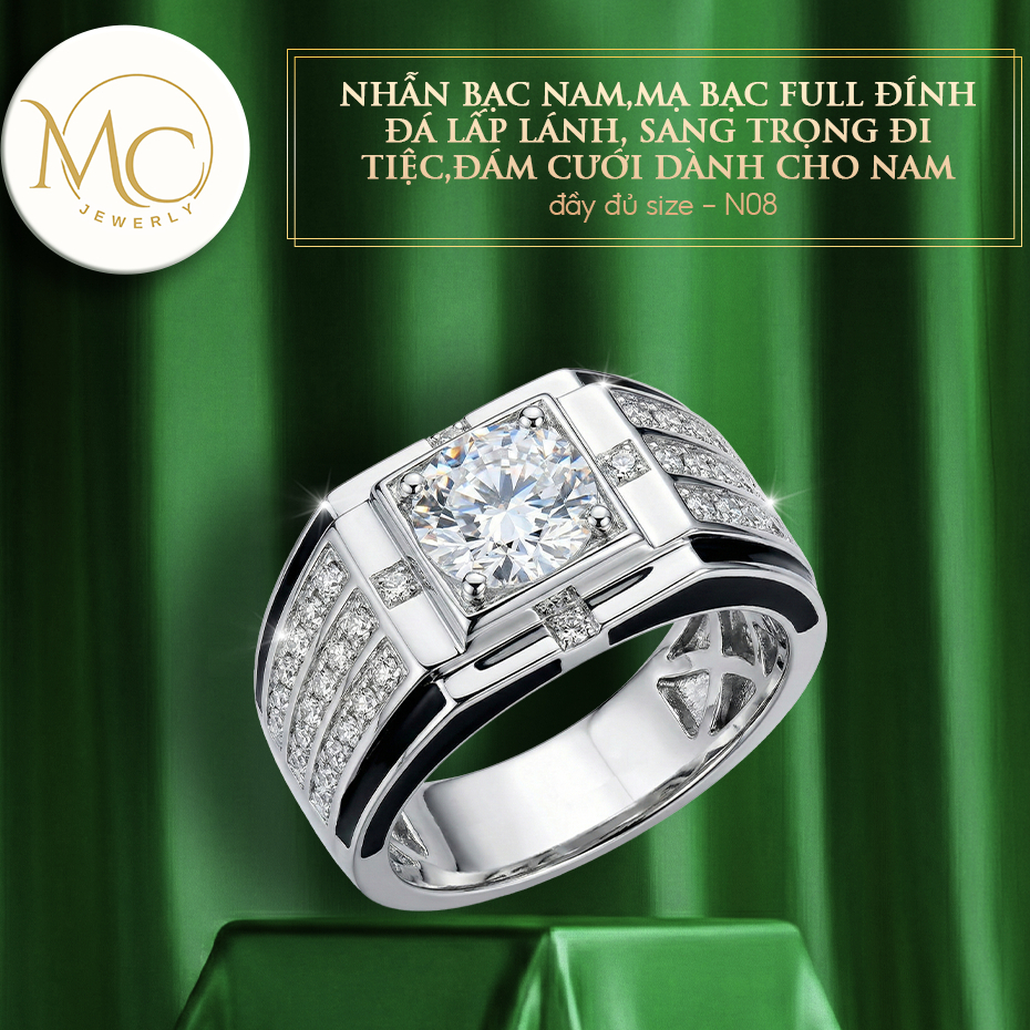 Nhẫn bạc nam,mạ bạc full đính đá lấp lánh, sang trọng đi tiệc,đám cưới dành cho nam-đầy đủ size-N08