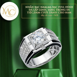 Nhẫn bạc nam,mạ bạc full đính đá lấp lánh, sang trọng đi tiệc,đám cưới dành cho nam-đầy đủ size-N08