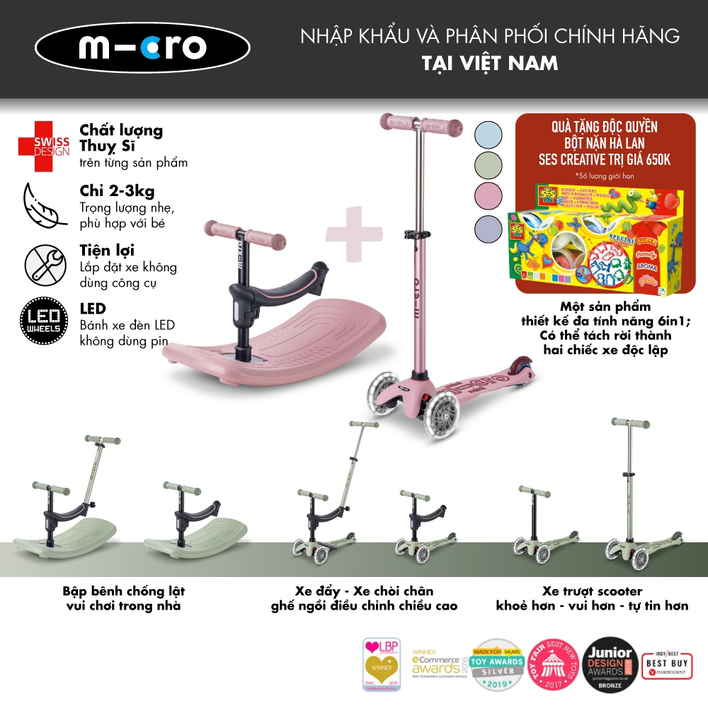 Xe scooter Micro Mini 6in1 Rock & Go cho bé 1-6 tuổi - Phân phối chính hãng bởi Ann House - Quà 650k