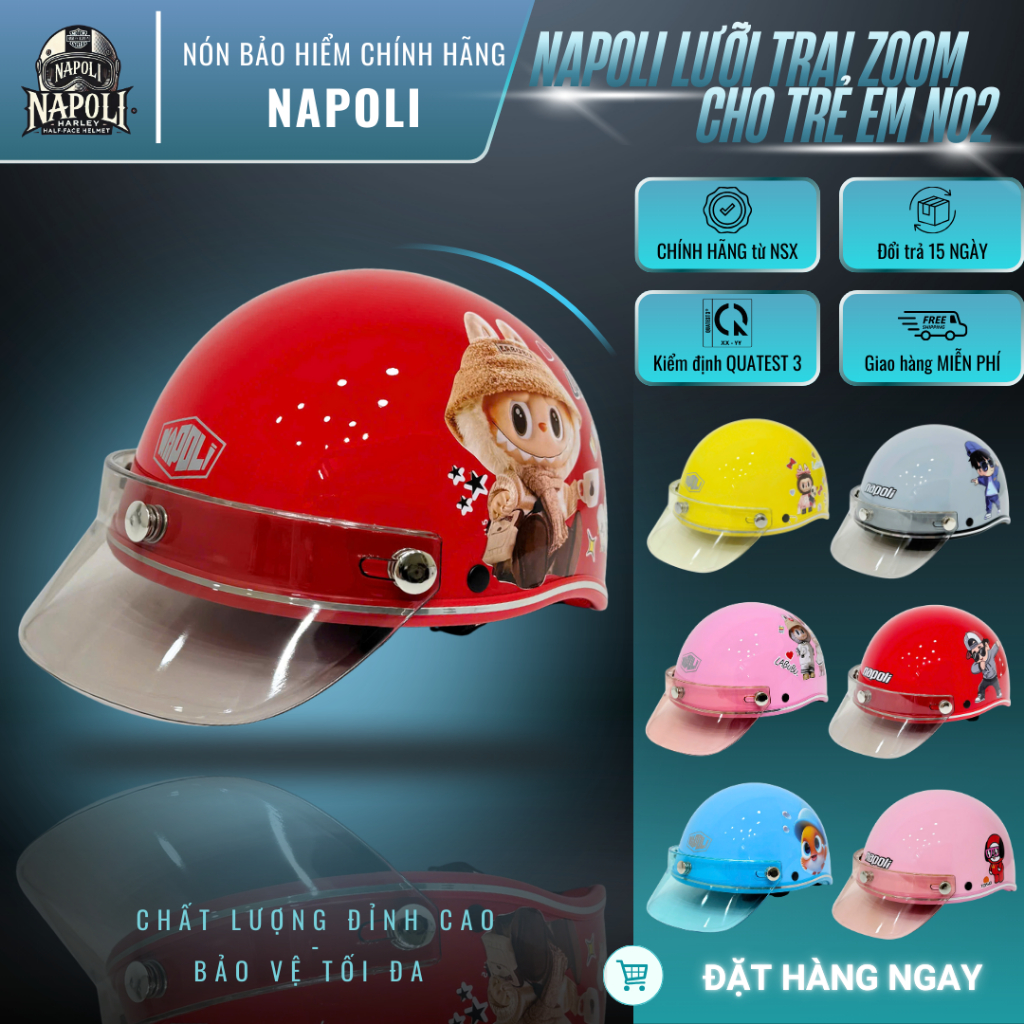 Mũ Bảo Hiểm Napoli N02 Tem Nửa Đầu Cho Trẻ Em [CHÍNH HÃNG][FREESHIP] - Nón Bảo Hiểm Napoli N02 1/2