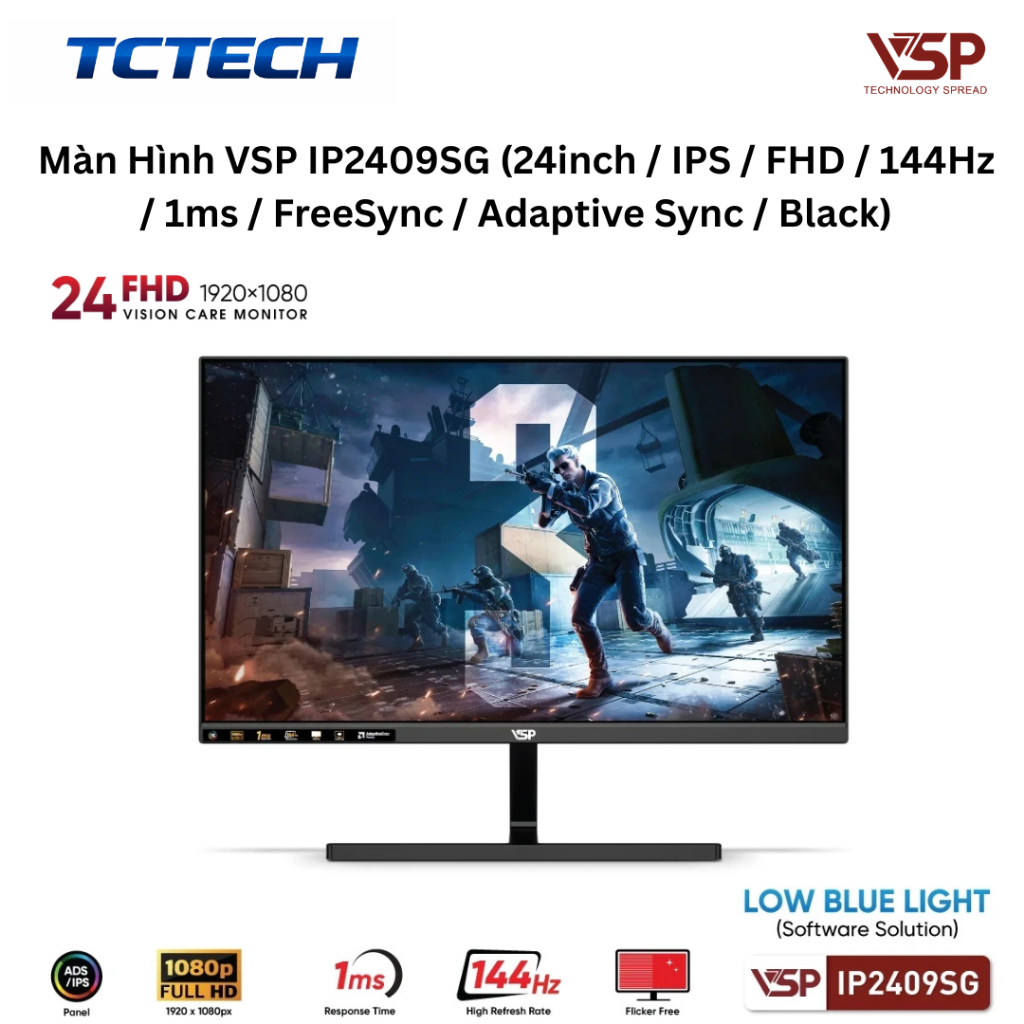 Màn Hình VSP IP2409SG (24inch / IPS / FHD / 144Hz / 1ms / FreeSync / Adaptive Sync / Black) Chính Hã