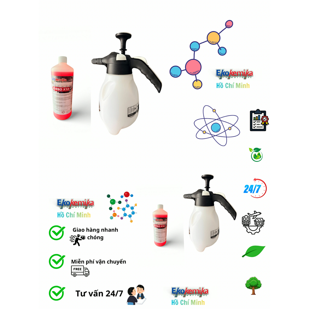 Combo dung dịch rửa xe turbo x12 và bình 2L