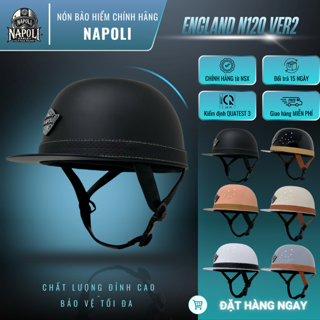 Mũ Bảo Hiểm Napoli Style Anh Viền Da Nửa Đầu FREESHIP - CHÍNH HÃNG Nón Bảo Hiểm 1/2 Napoli England