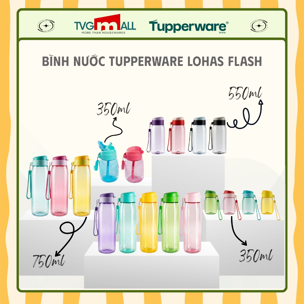 Bình nước Tupperware Lohas Flash Chính Hãng 350ml-550ml-750 Nhựa Nguyên Sinh