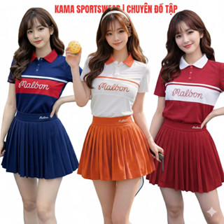 Bộ thể thao nữ Kama sport BP192, Áo cổ polo kết hợp chân váy xếp ly chuyên tập pickleball, tennis