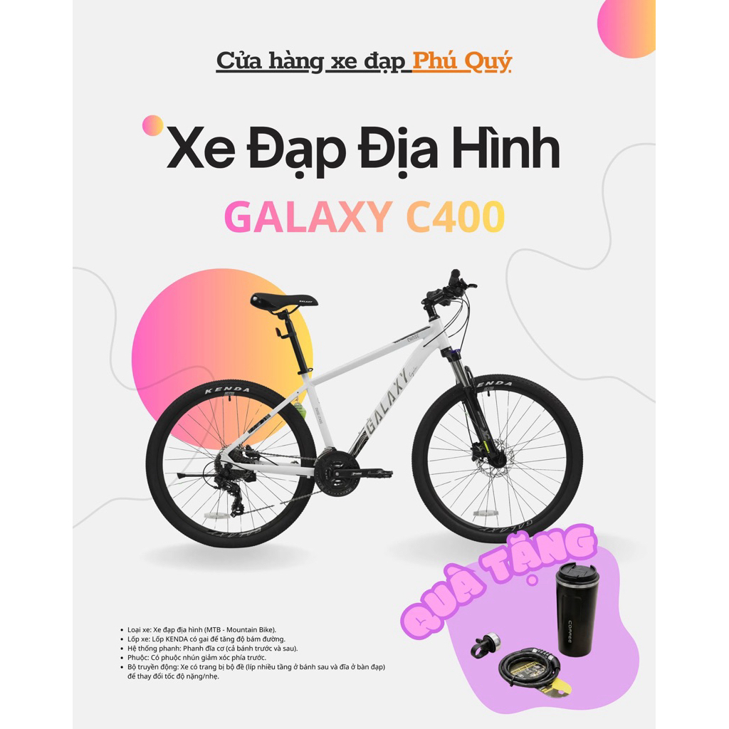 Xe đạp thể thao GALAXY C400 (Chase C400) Phanh dầu - Tặng kèm đèn sáng, bình, gặng bình, chắn bùn, p