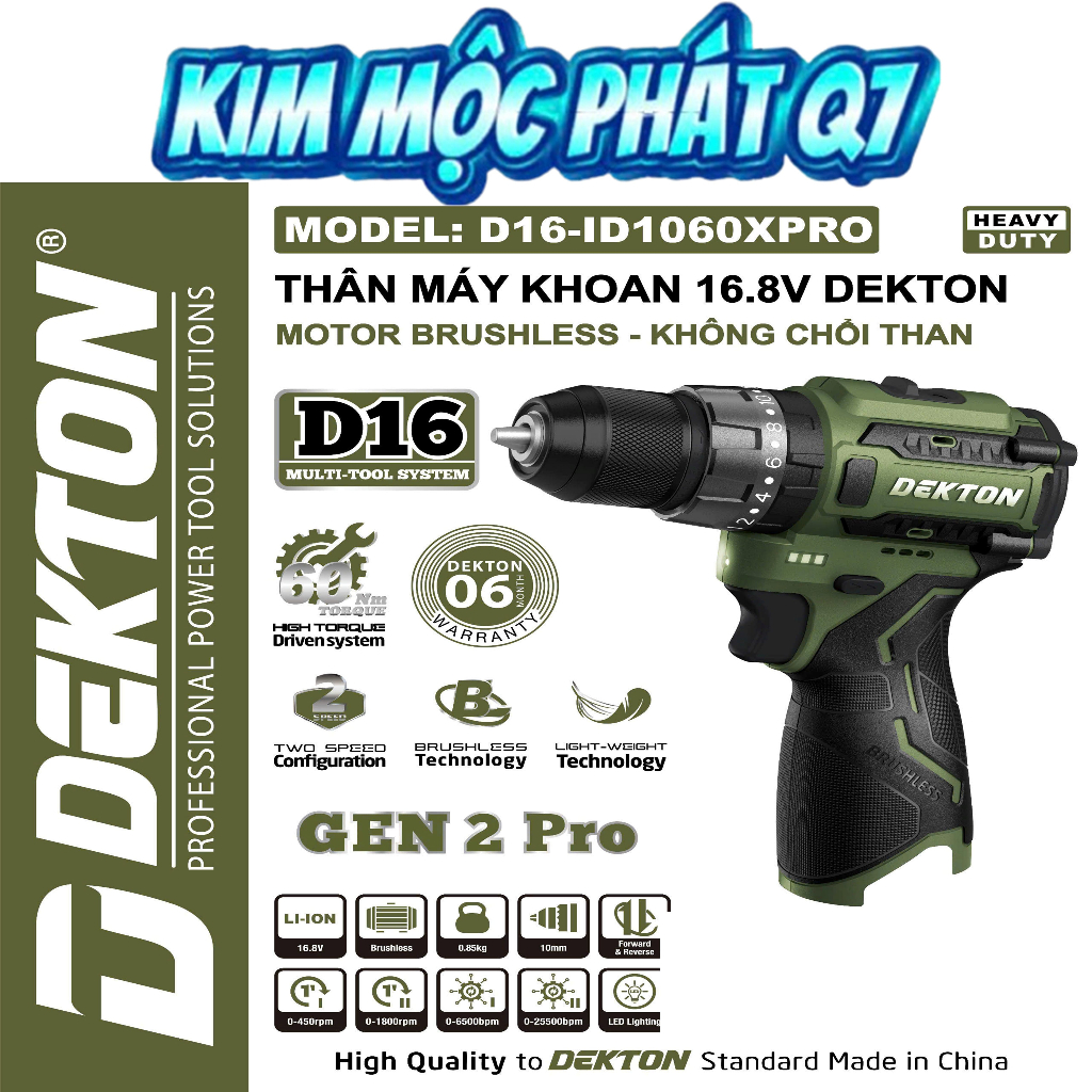COMBO Bộ máy khoan pin Dekton D16-ID1060PRO 16.8V