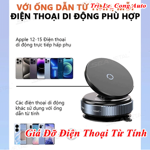 Giá đỡ điện thoại ô tô từ tính SEAMETAL – Hút chân không + Nam châm, Xoay 360° – Tương thích iPhone 
