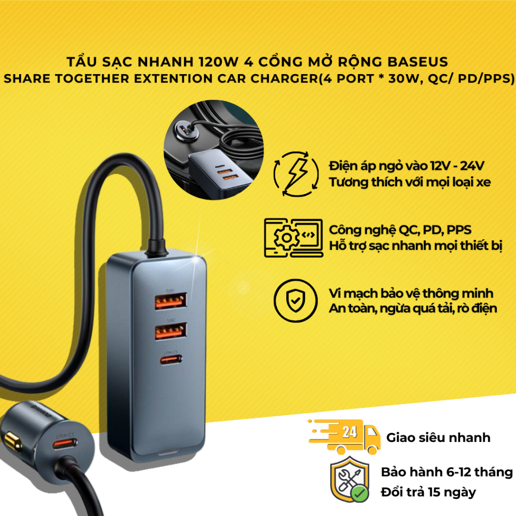 Tẩu sạc nhanh 120W Baseus Share Together