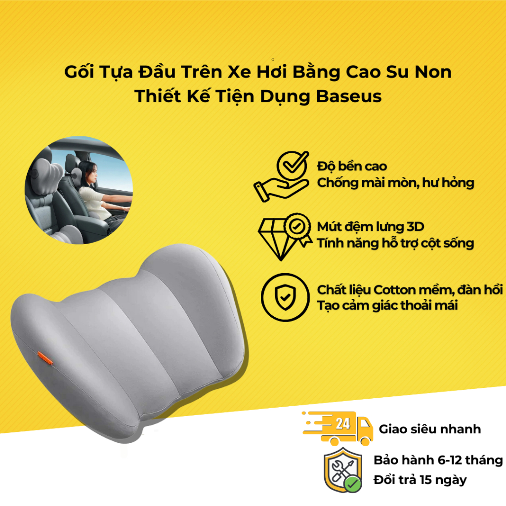Gối Tựa Đầu Trên Xe Hơi Bằng Cao Su Non Baseus Thiết Kế Tiện Dụng