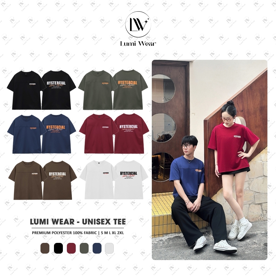 (DEAR) Aó thun Form Boxy Nam Nữ, Unisex Local Brand Lumi Wear, Aó thun in 2 mặt HYSTERCIAL, Chất Polyester Cổ Tròn