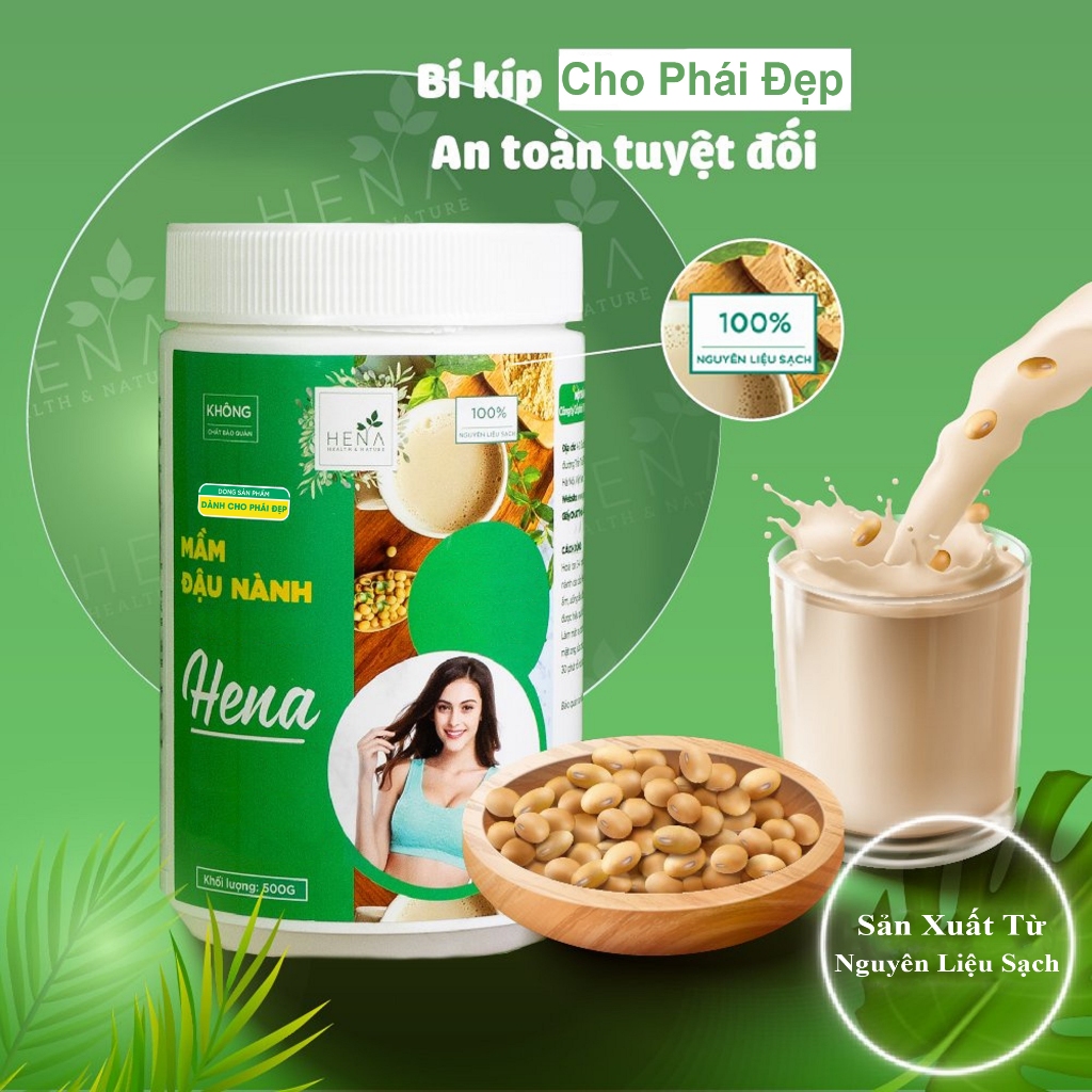 Mầm Đậu Nành Tinh Chế Cao Cấp HENA 500G, Bột Mầm Đậu Nành Nguyên Chất Dành Cho Phái Đẹp
