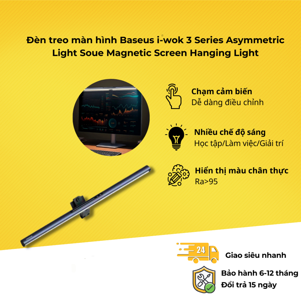 Đèn treo màn hình đa năng Baseus i-wok 3 Series Asymmetric Light Source Magnetic Screen Hanging Ligh