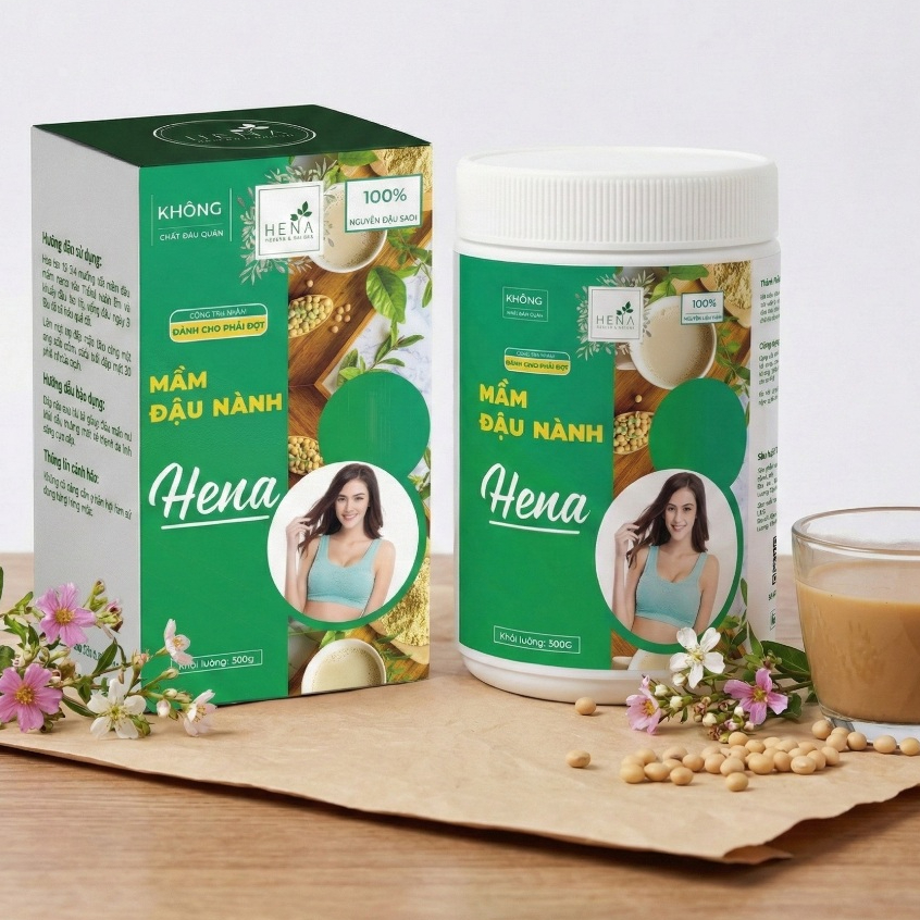 Bột Mầm Đậu Nành Nguyên Chất Tinh Chế Cao Cấp HENA 500G, Mầm Đậu Nành Dành Cho Phái Đẹp