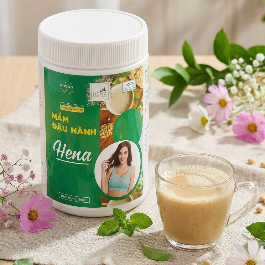 Mầm Đậu Nành Tinh Chế Cao Cấp HENA 500G, Bột Mầm Đậu Nành Nguyên Chất Dành Cho Phái Đẹp