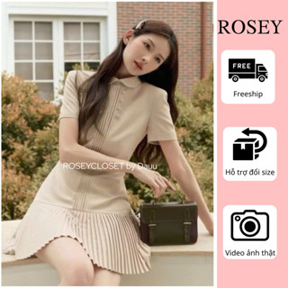 Váy tiểu thư thanh lịch có cúc trang trí, cổ sen, váy xếp ly_Roesy.Closet