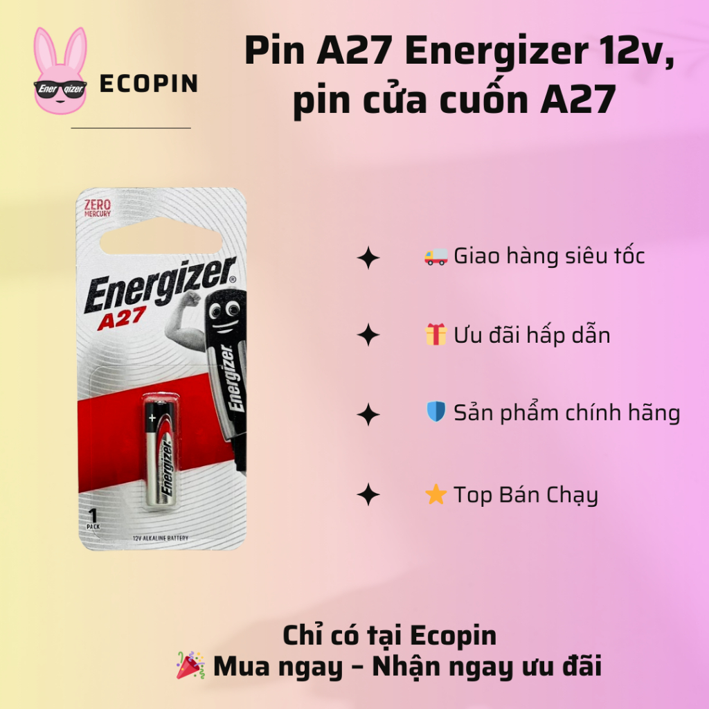 Pin A27 Energizer 12v, pin cửa cuốn A27 - ECOPIN