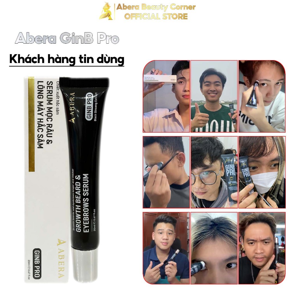 Serum mọc râu và lông mày Abera GinB Pro. Dưỡng râu và lông mày chắc khỏe, đen bóng tự nhiên