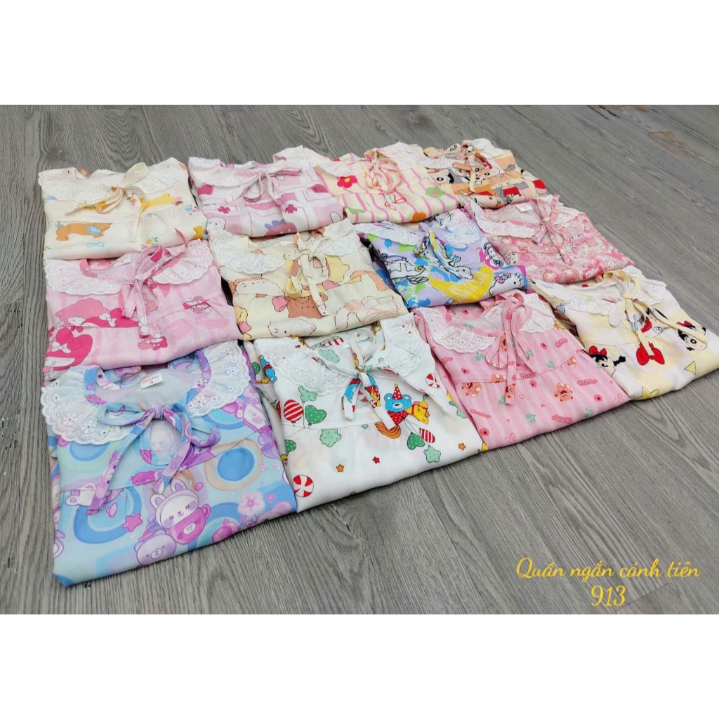 Bộ đồ tole bé gái 4-10kg CTQN1 - Set đồ bộ tole bé gái ngắn tay cánh tiên quần đùi - Bộ lanh cho bé 