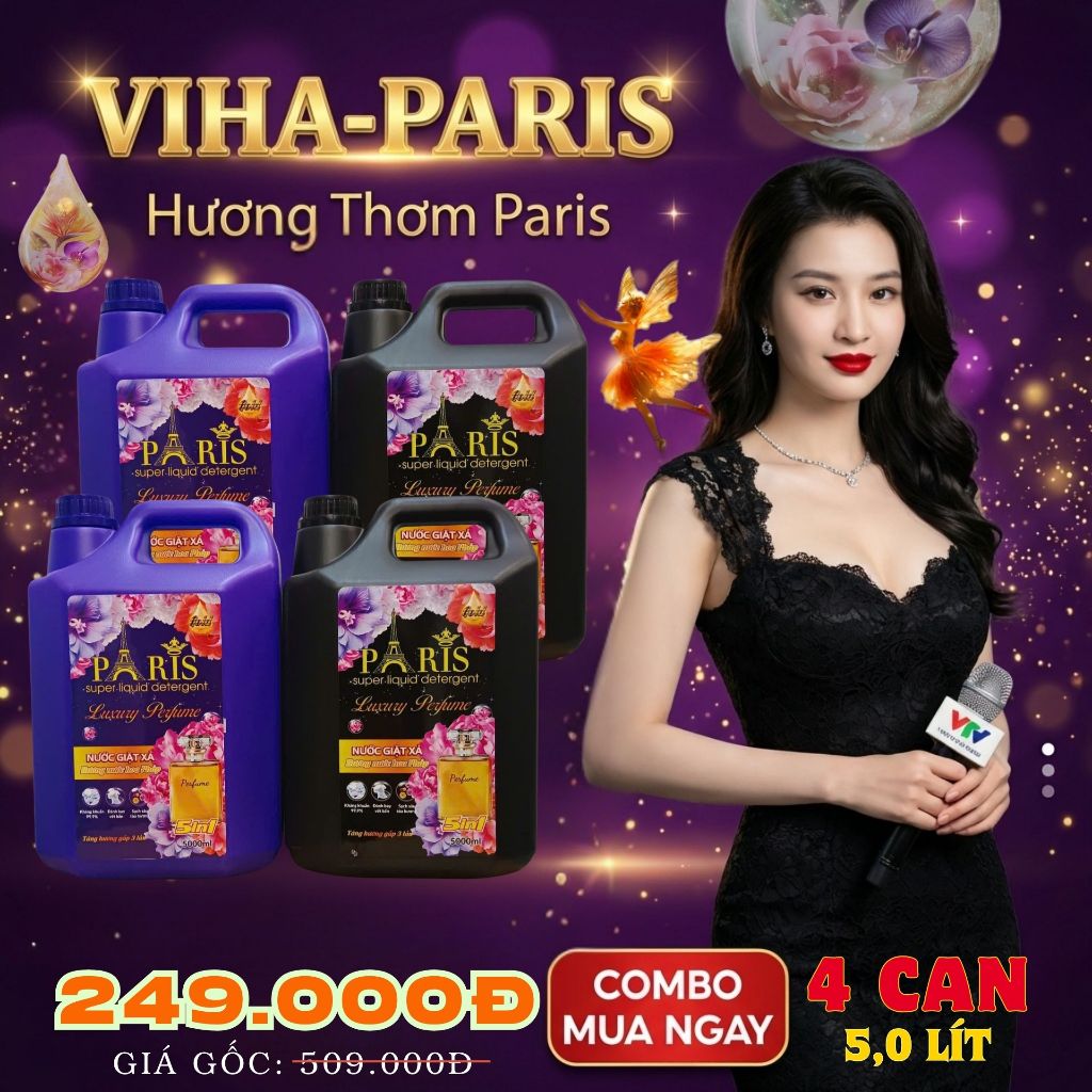 COMBO 4 CAN/ 20 LIT NƯỚC GIẶT PARIS HƯƠNG NƯỚC HOA, PHIÊN BẢN NÂNG CẤP 2025- LƯU HƯƠNG LÂU GẤP 3 LẦN