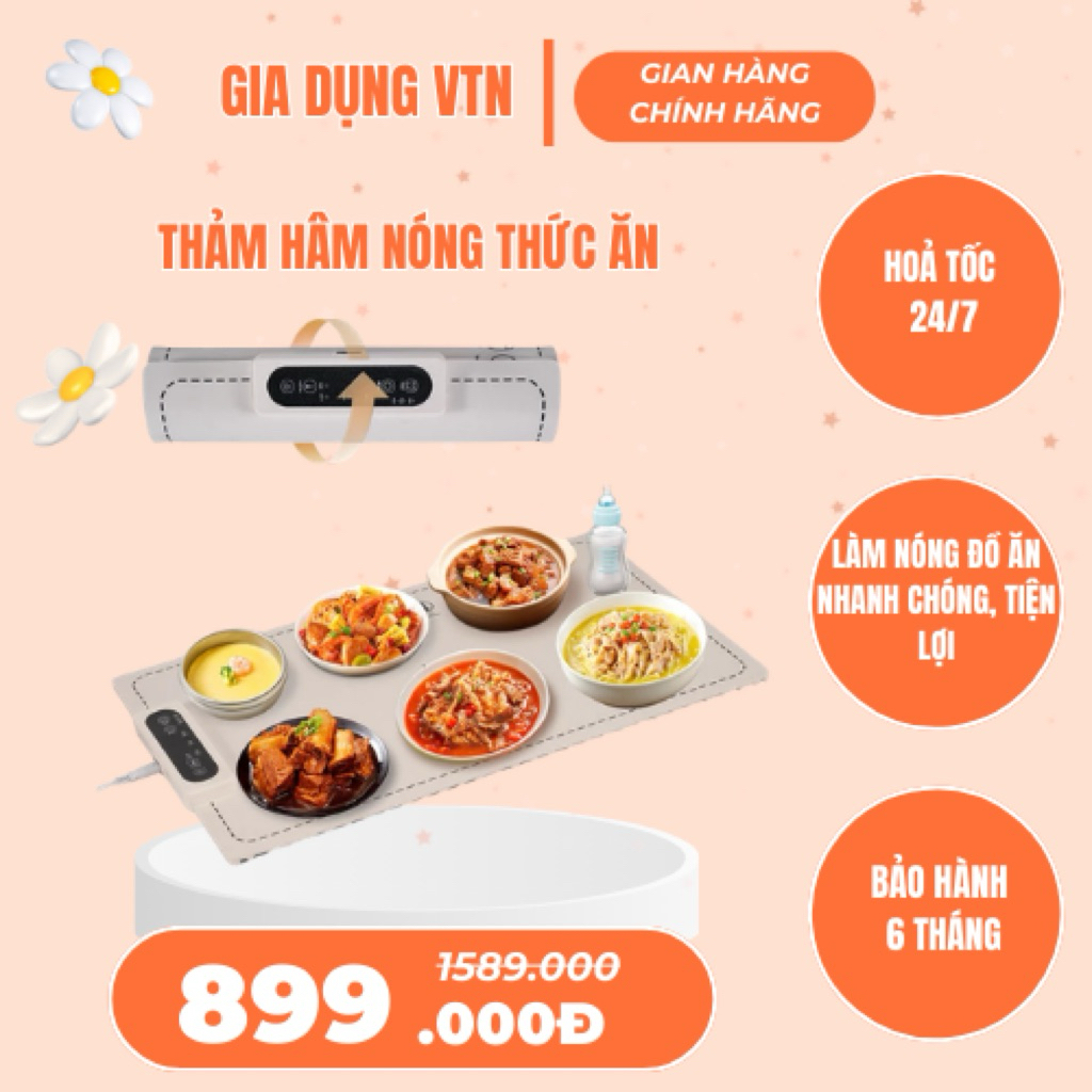 Thảm hâm nóng thức ăn thông minh có thể gập gọn, Mâm điện sưởi ấm đồ ăn có chức năng hẹn giờ và hiển thị nhiệt độ- Fashy