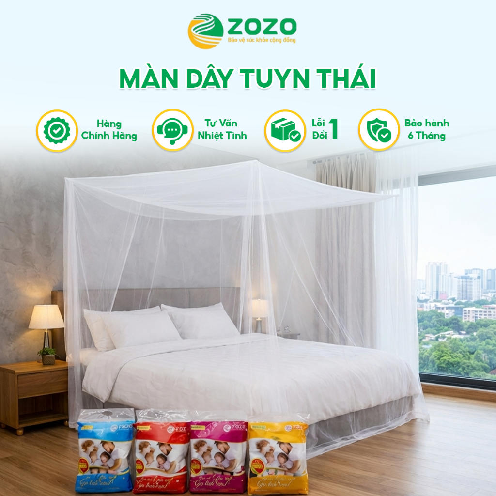 Loại dày đẹp - Màn tuyn chống muỗi trơn, mùng tuyn cao cấp ZoZo nhiều kích thước