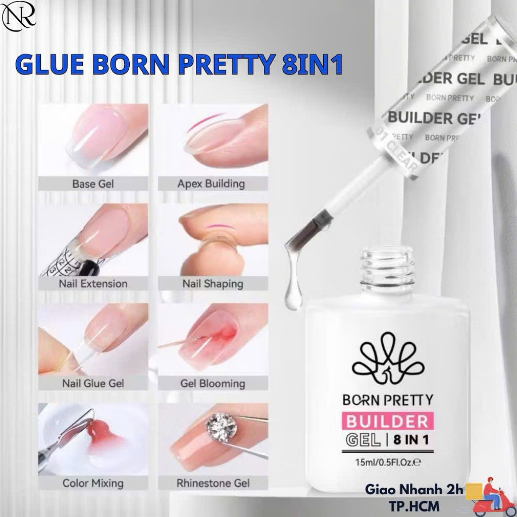 Glue gel 8in1 Born Pretty 15ml, Glue gel cứng móng tạo cầu, làm Dual Form Dán/Úp Cứng Móng, Loang, M