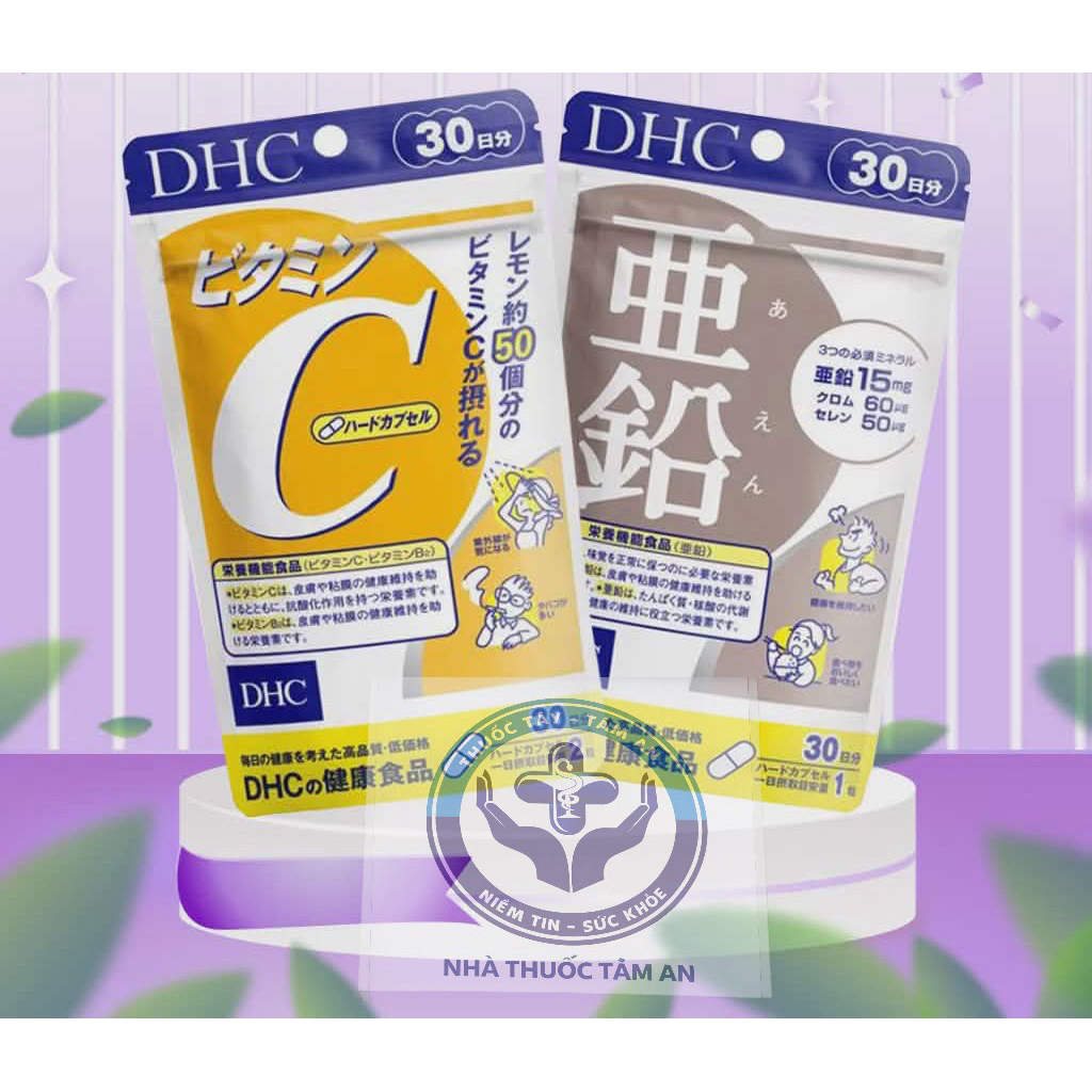 Combo Viên uống DHC Kẽm và DHC Vitamin C 30 ngày dùng hỗ trợ ngừa mụn mờ thâm