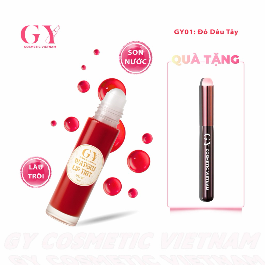 Son Tint Lì Bi Lăn Watery Roller Tint GY Cosmetic, Màu GY01 Đỏ Dâu Tây, Nhẹ Môi, Lâu Trôi, 10ml