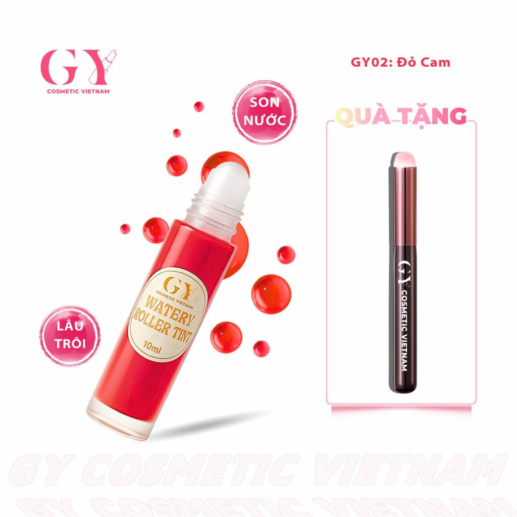 Son Tint Lì Bi Lăn Watery Roller Tint GY Cosmetic, Màu GY02 Đỏ Cam , Nhẹ Môi, Lâu Trôi, 10ml