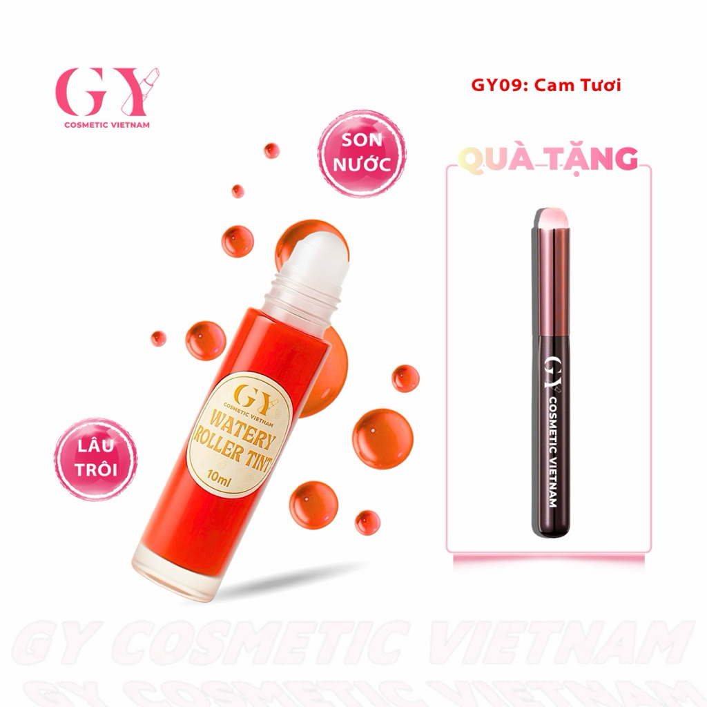 Son Tint Lì Bi Lăn Watery Roller Tint GY Cosmetic, Màu GY09 Cam Tươi, Nhẹ Môi, Lâu Trôi, 10ml