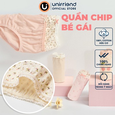 Set quần chip tam giác cotton organic cho bé gái Unifriend Hàn Quốc, Size 10-60kg